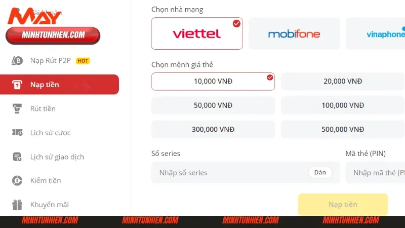 Nạp tiền May88 bằng thẻ cào 